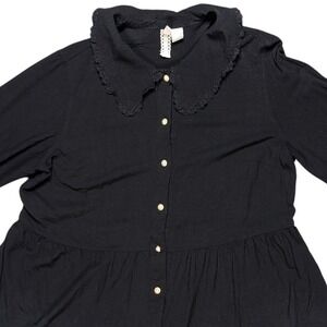 H&M Medium Black Goth Long Sleeve Button Up Blouse Top Peplum Lightweight